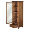 Oak Finish Linen Tower Glass Door Bathroom Storage Cabinet w/ Drawer - Image 2