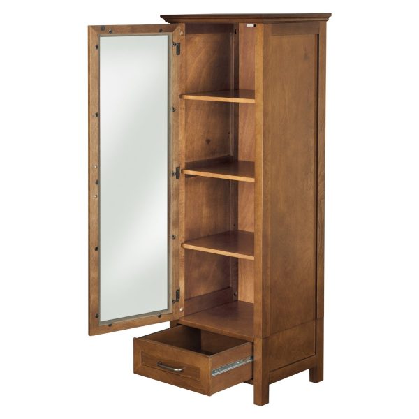 Oak Finish Linen Tower Glass Door Bathroom Storage Cabinet w/ Drawer - Image 2