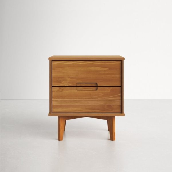 FarmHouse 2 Drawer Solid Wood Nightstand Medium Brown - Image 2
