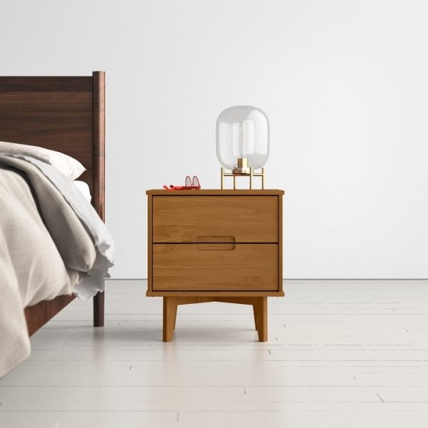 FarmHouse 2 Drawer Solid Wood Nightstand Medium Brown - Image 3