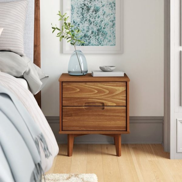 FarmHouse 2 Drawer Solid Wood Nightstand Medium Brown - Image 4