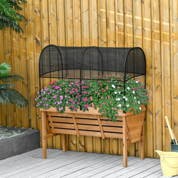 Fir Wood Elevated Outdoor Raised Garden Bed Planter Box with Shade Cover - Image 2