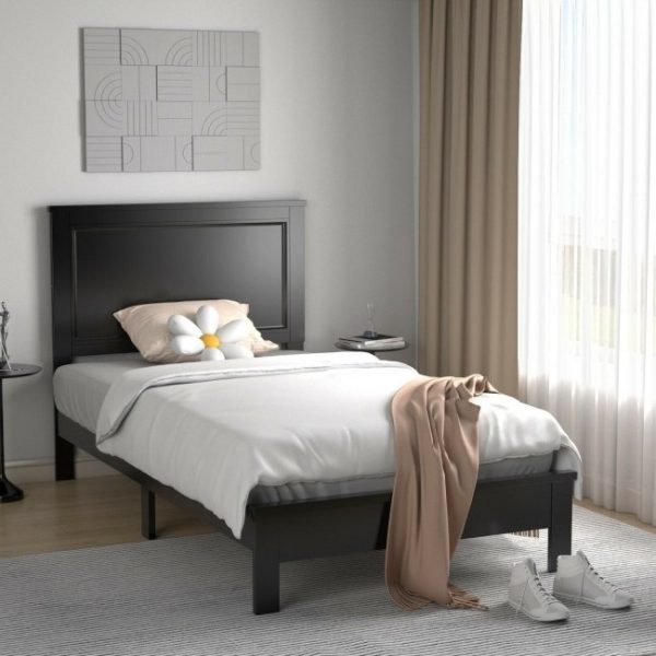 Twin Size Modern College Dorm Wooden Platform Bed in Black - Image 2