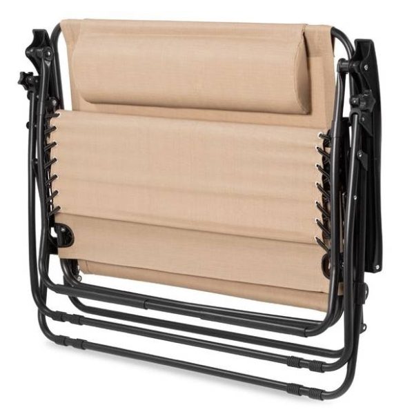 2 Person Tan Extra Wide Zero Gravity Chair Lounger with Cup Holders Headrest - Image 2