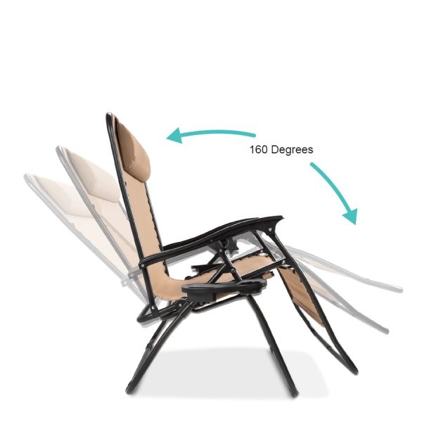 2 Person Tan Extra Wide Zero Gravity Chair Lounger with Cup Holders Headrest - Image 3