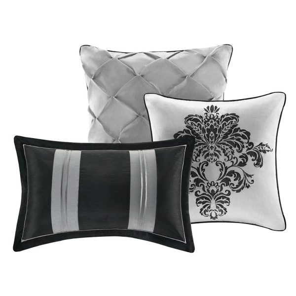 King size 7-Piece Comforter Set with Black Grey Damask Pattern - Image 2