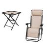 3 Piece Folding Portable Reclining Lounge Chairs Table Set Tan - Image 2