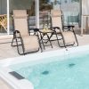 3 Piece Folding Portable Reclining Lounge Chairs Table Set Tan - Image 4