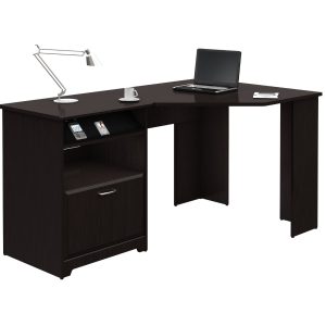 L-Shaped Corner Computer Desk with File Drawer in Espresso Wood Finish