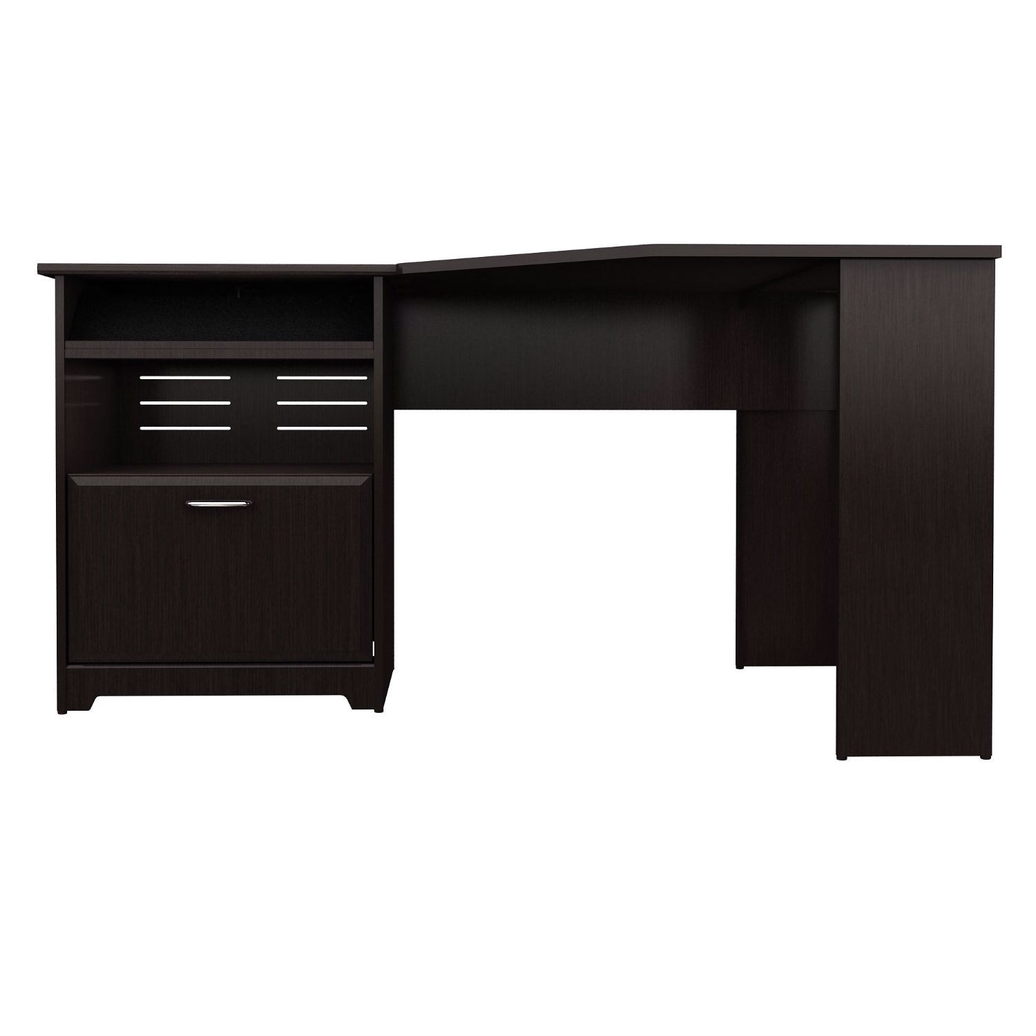 L-Shaped Corner Computer Desk with File Drawer in Espresso Wood Finish - Image 2