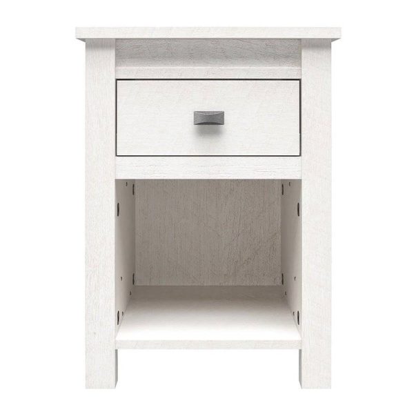 Farmhouse 1-Drawer Bedroom Nightstand with Open Shelf in Rustic Off-White Oak - Image 3