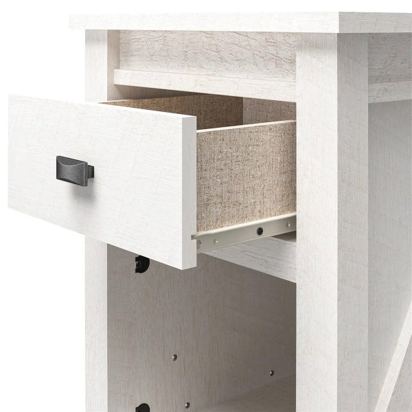 Farmhouse 1-Drawer Bedroom Nightstand with Open Shelf in Rustic Off-White Oak - Image 5