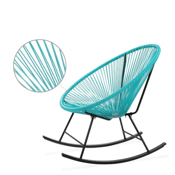 3 Piece Teal Oval Patio Woven Rocking Chair Bistro Set - Image 2