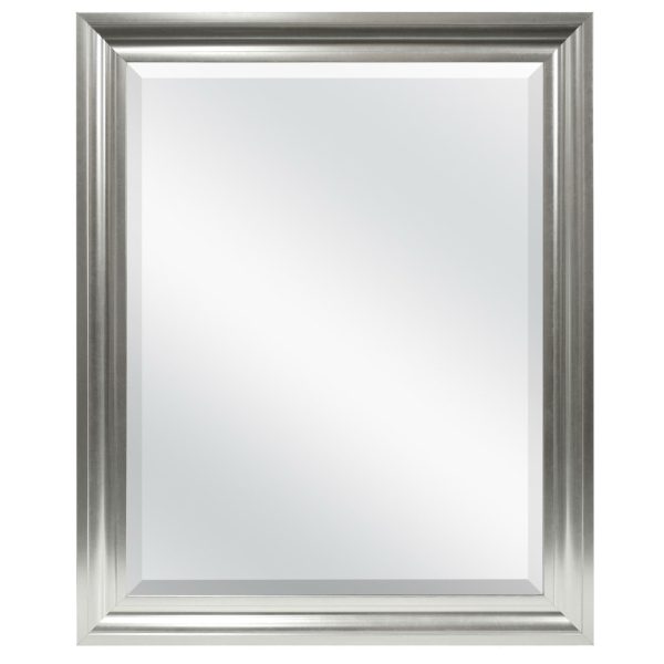 Rectangular Beveled Vanity Mirror with Satin Silver Finish Frame - Image 2