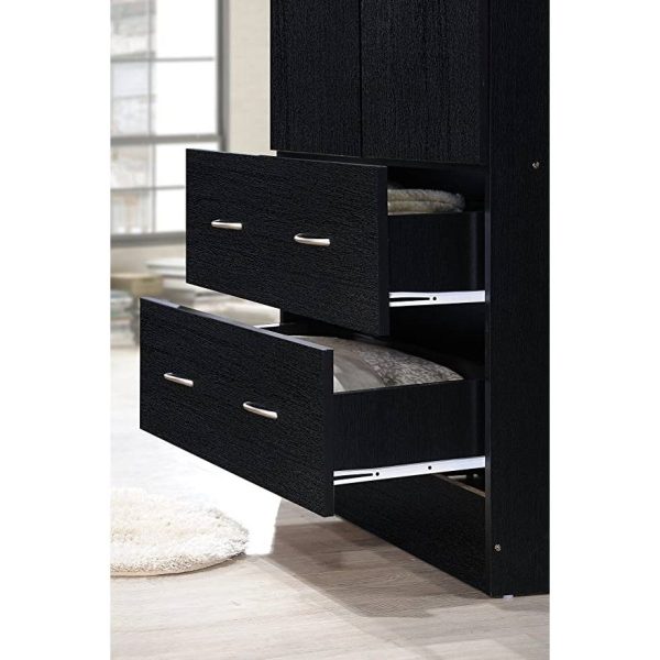 Black 2 Door Wardrobe Armoire with 2 Drawers and Hanging Rod Storage - Image 3