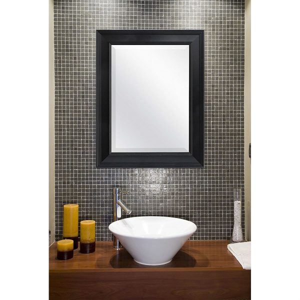 Black 27.5 x 21.5 inch Beveled Bathroom Mirror with Wall Hangers - Image 5