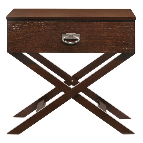 Cappuccino Brown Wood 1-Drawer End Table Nightstand with X Legs - Image 2