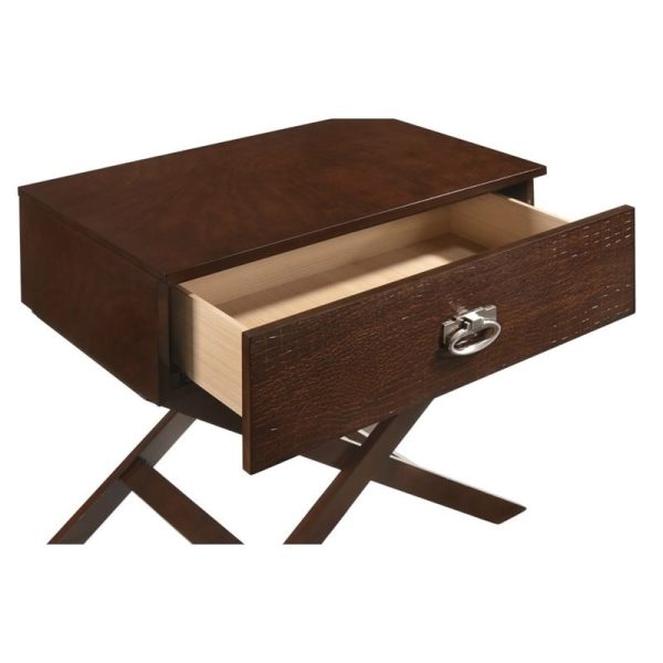 Cappuccino Brown Wood 1-Drawer End Table Nightstand with X Legs - Image 3