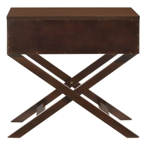 Cappuccino Brown Wood 1-Drawer End Table Nightstand with X Legs - Image 4