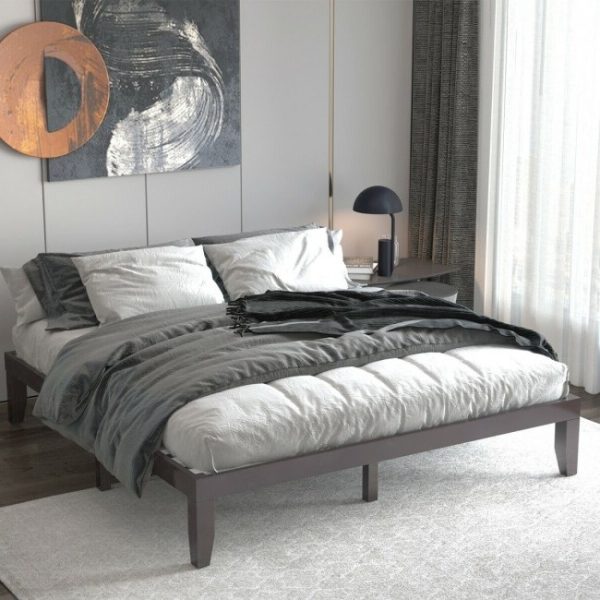 14 Inch Modern Rubberwood Chocolate Platform Bed in King Size - Image 4