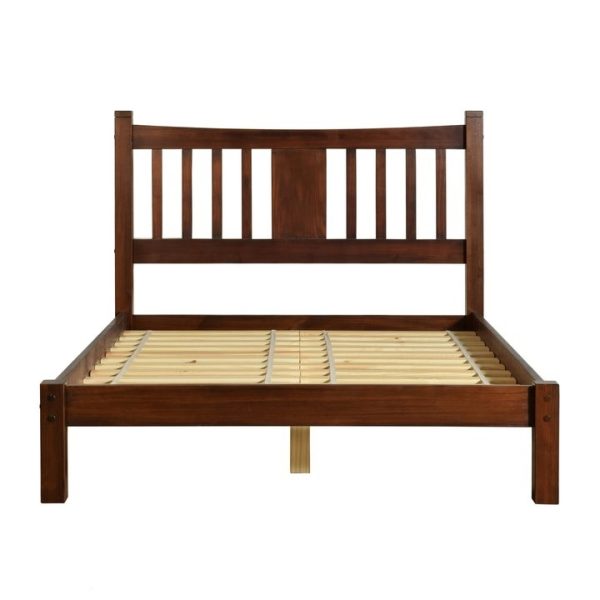 Queen size Solid Pine Wood Platform Bed Frame with Headboard in Cherry - Image 2