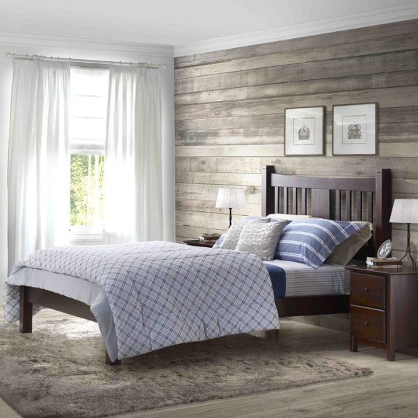 Queen size Solid Pine Wood Platform Bed Frame with Headboard in Cherry - Image 4