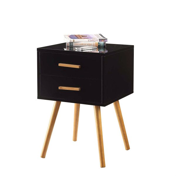 Modern Mid-Century Style End Table Nightstand in Black & Oak Wood Finish - Image 2