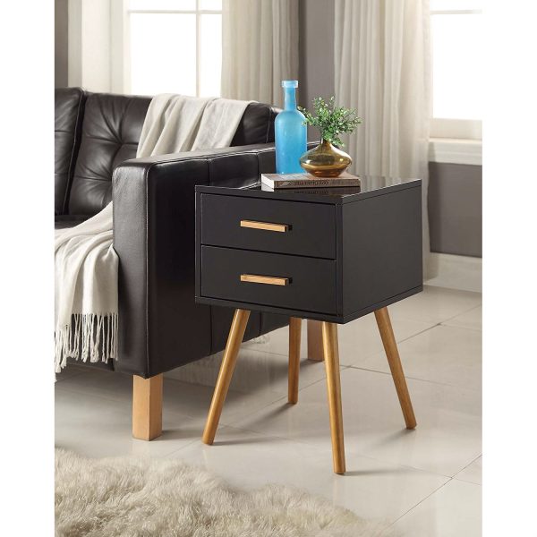 Modern Mid-Century Style End Table Nightstand in Black & Oak Wood Finish - Image 3