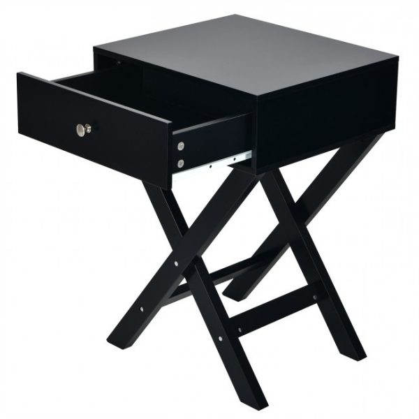Retro Black X-Shape 1 Drawer Nightstand Coffee Table - Image 2