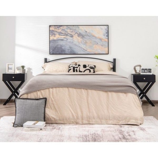 Retro Black X-Shape 1 Drawer Nightstand Coffee Table - Image 3