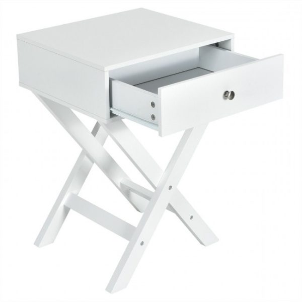 Retro White X-Shape 1 Drawer Nightstand Coffee Table - Image 2