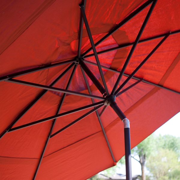 Outdoor 11-Ft Patio Umbrella with Push Button Tilt with Brick Red Orange Shade - Image 2