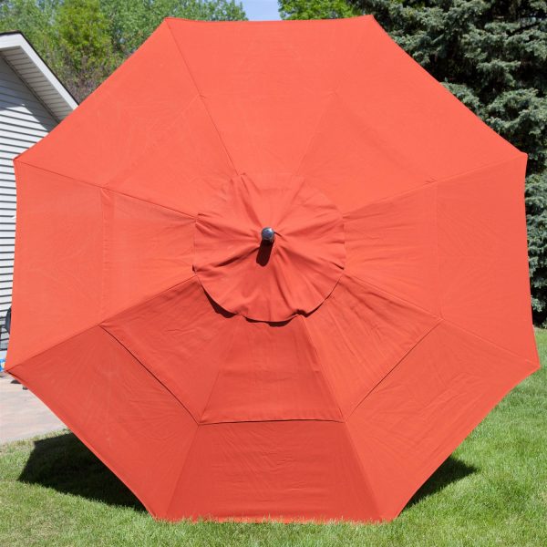 Outdoor 11-Ft Patio Umbrella with Push Button Tilt with Brick Red Orange Shade - Image 3