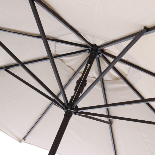 9-Ft Market Umbrella with Tilt and Crank with Beige and White Stripe Canopy - Image 2