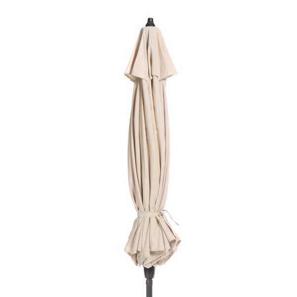 9-Ft Market Umbrella with Tilt and Crank with Beige and White Stripe Canopy - Image 3