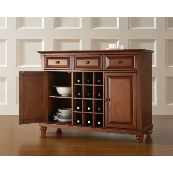 Classic Cherry Wood Finish Dining Room Sideboard Buffet with Wine Storage - Image 3