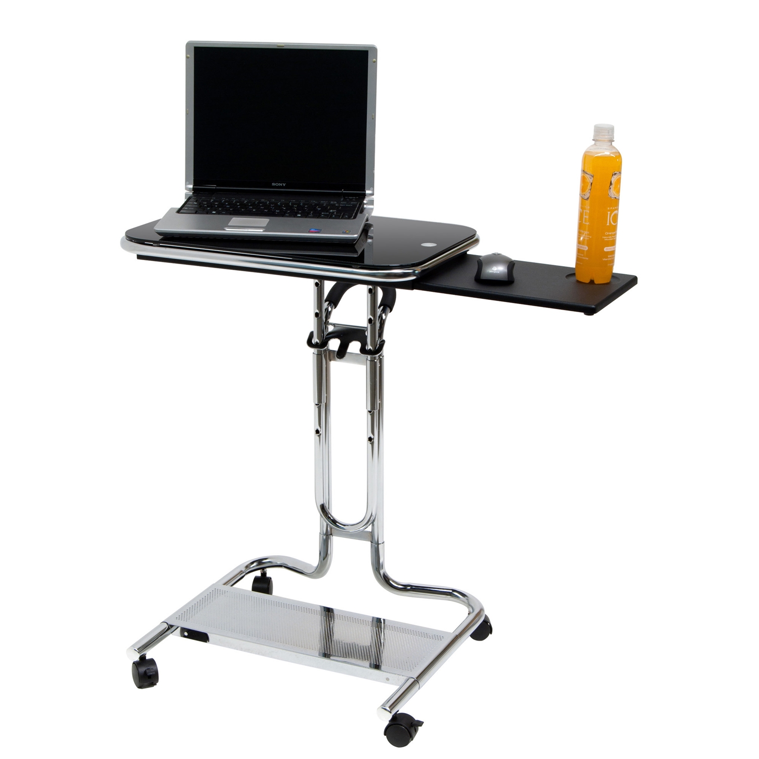 Clear Glass Top Mobile Laptop Computer Cart Desk with Mouse Pad - Image 3