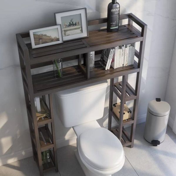 Solid Wood Over the Toilet Bathroom Storage Unit in Dark Brown Finish - Image 4