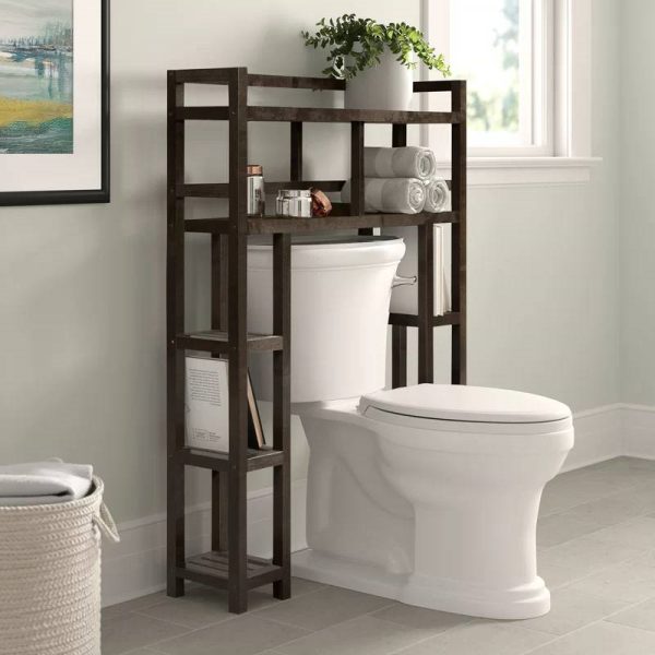 Solid Wood Over the Toilet Bathroom Storage Unit in Dark Brown Finish - Image 5