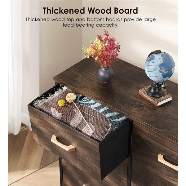 Modern Mid-Century Style 6-Drawer Bedroom Dresser with Fabric Drawers in Walnut - Image 2