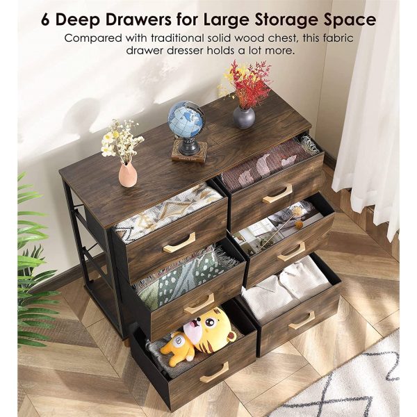 Modern Mid-Century Style 6-Drawer Bedroom Dresser with Fabric Drawers in Walnut - Image 5