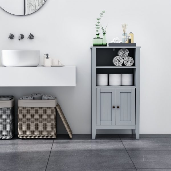 Gray 2 Tier Shelf Hidden Storage Bathroom Floor Cabinet - Image 2