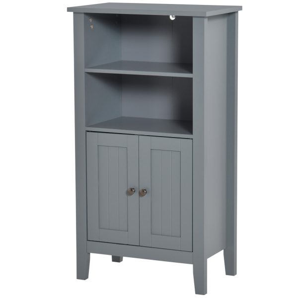 Gray 2 Tier Shelf Hidden Storage Bathroom Floor Cabinet - Image 3