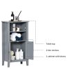 Gray 2 Tier Shelf Hidden Storage Bathroom Floor Cabinet - Image 4