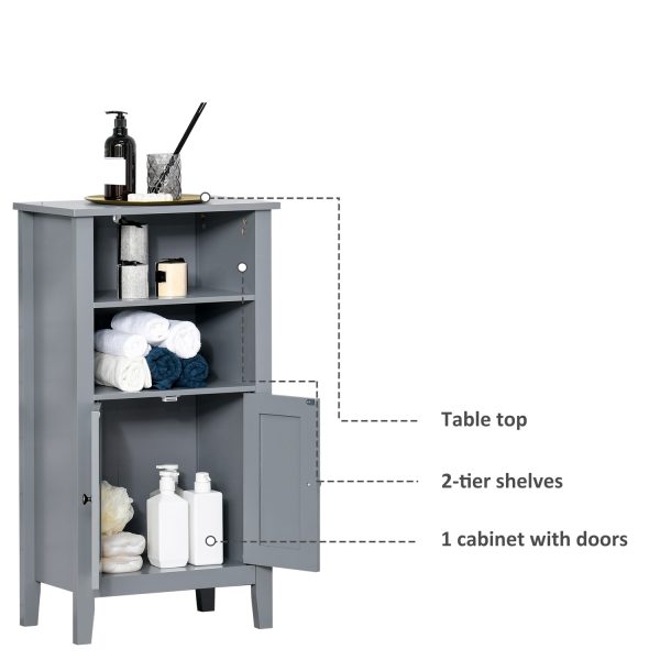 Gray 2 Tier Shelf Hidden Storage Bathroom Floor Cabinet - Image 4