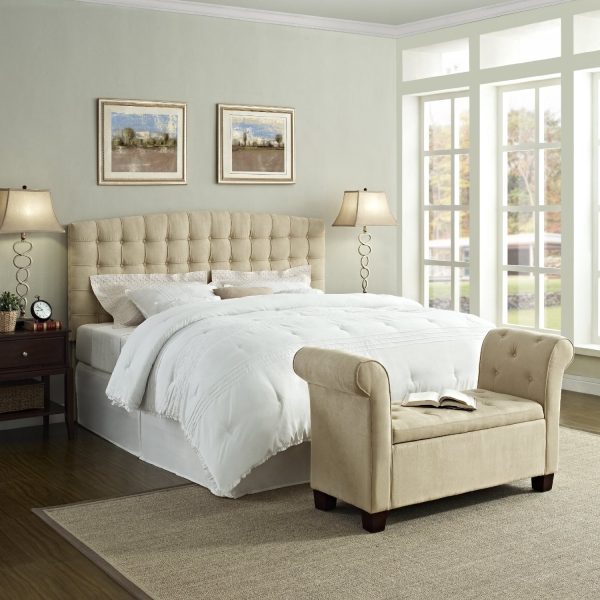 King size Button Tufted Padded Headboard Upholstered in Beige Microfiber - Image 2