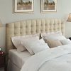 King size Button Tufted Padded Headboard Upholstered in Beige Microfiber - Image 3
