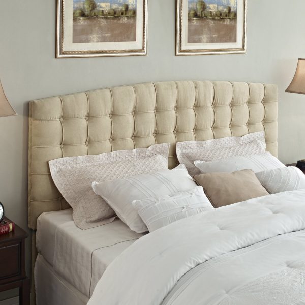 King size Button Tufted Padded Headboard Upholstered in Beige Microfiber - Image 3