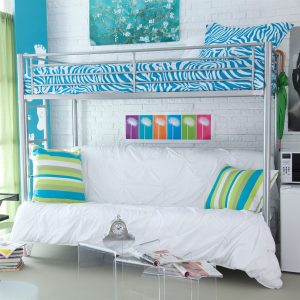Twin over Full size Futon Bunk Bed in Modern Silver Metal Finish