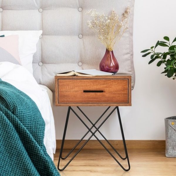 FarmHouse Rustic Natural Brown 1 Drawer Nightstand Coffee Table - Image 3